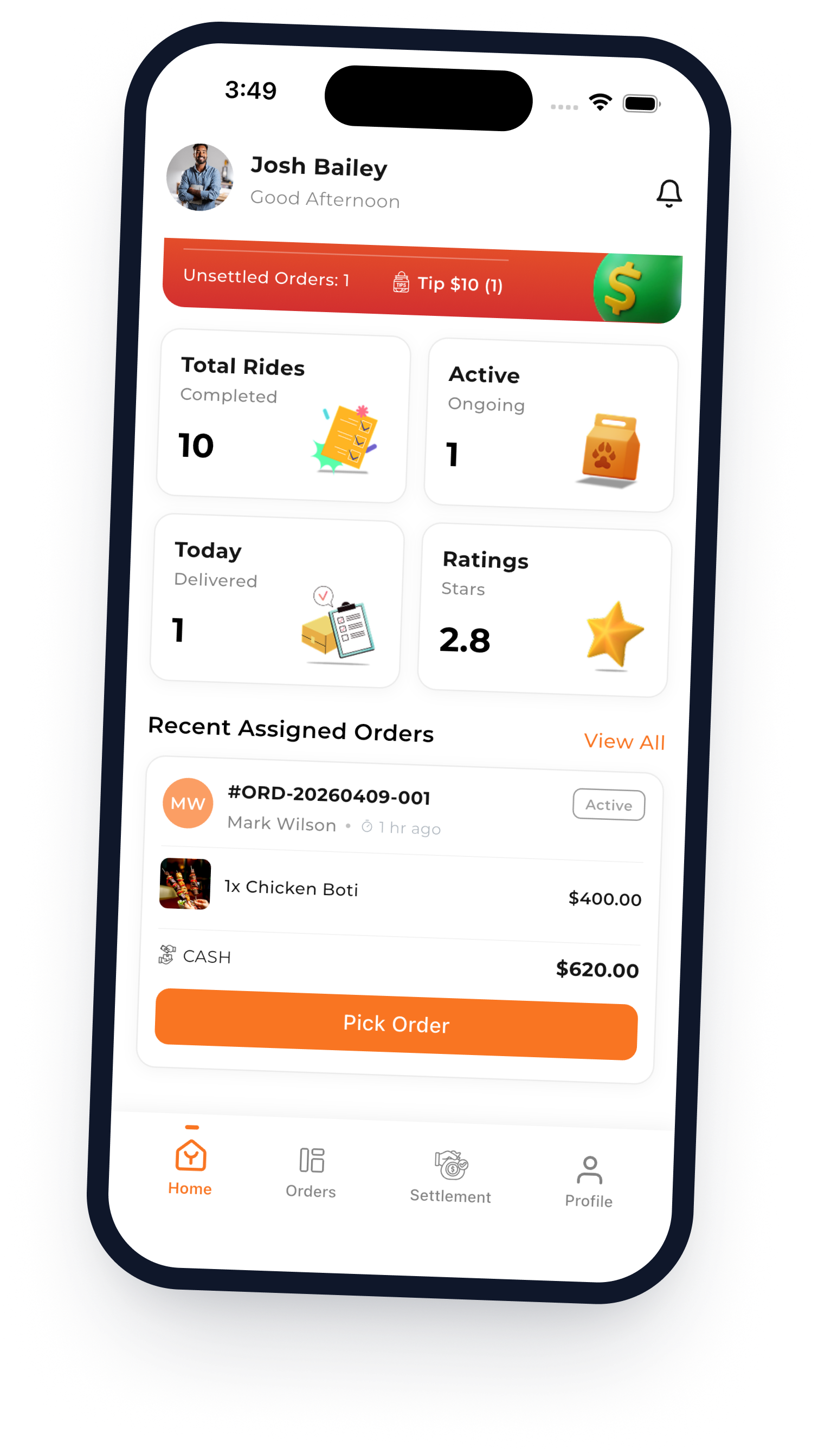 Rider dashboard screen